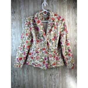 JM Collection Blazer Jacket Womens‎ 12 Cream Green 3 Button Stretch Cottagecore